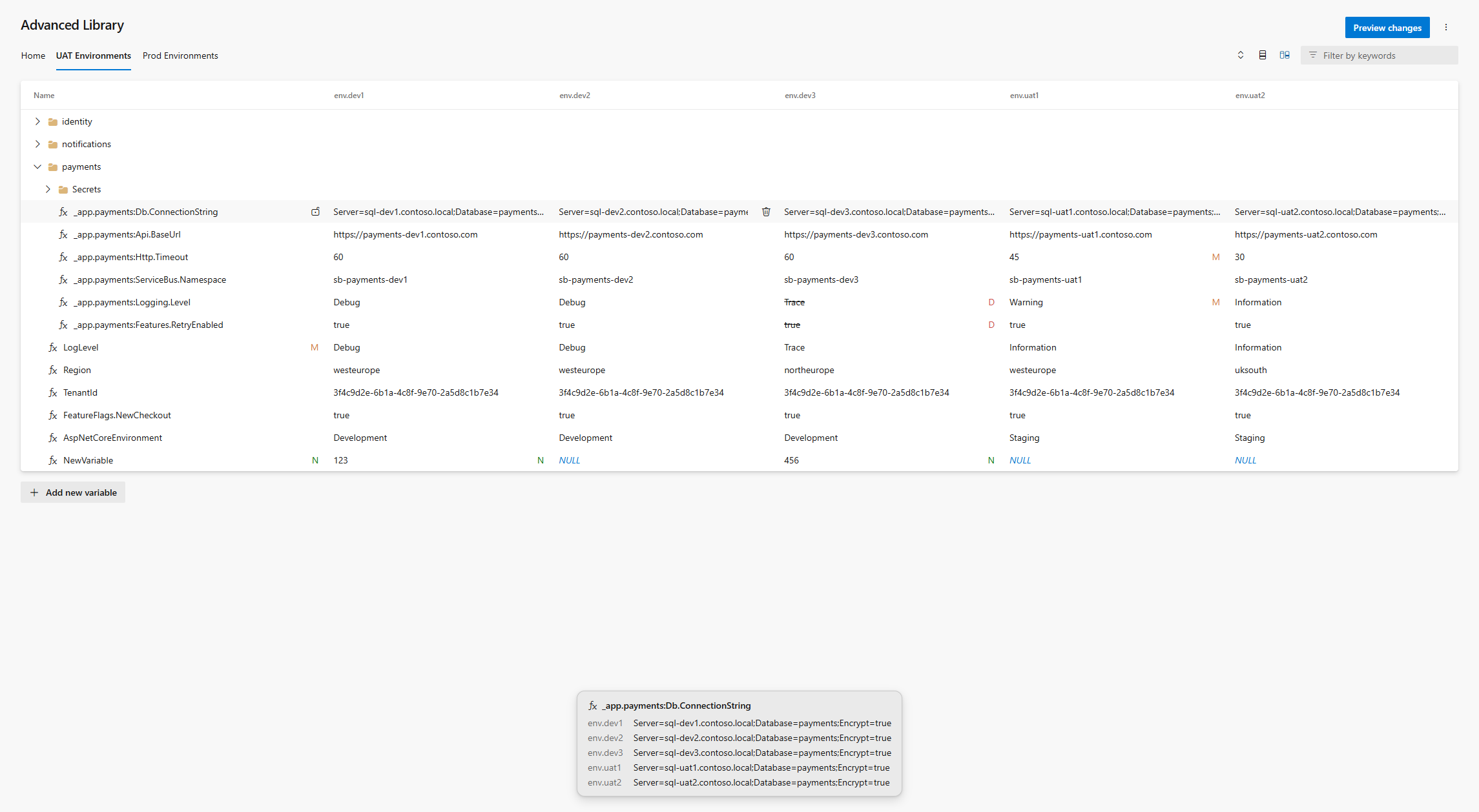 Row comparison panel